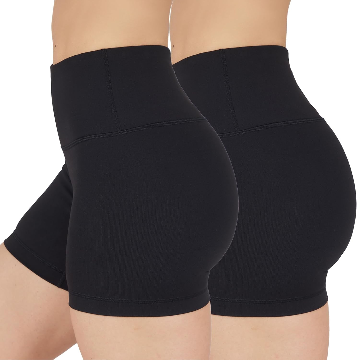 High Waisted Running Yoga Shorts Tummy Control 5” Workout Biker Shorts for Women 2 Pack