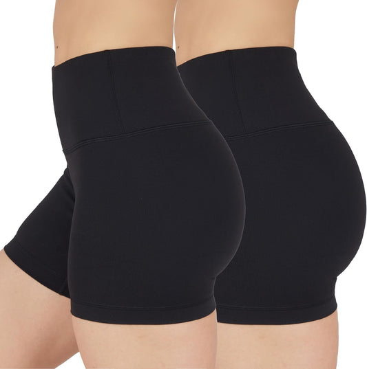 High Waisted Running Yoga Shorts Tummy Control 5” Workout Biker Shorts for Women 2 Pack